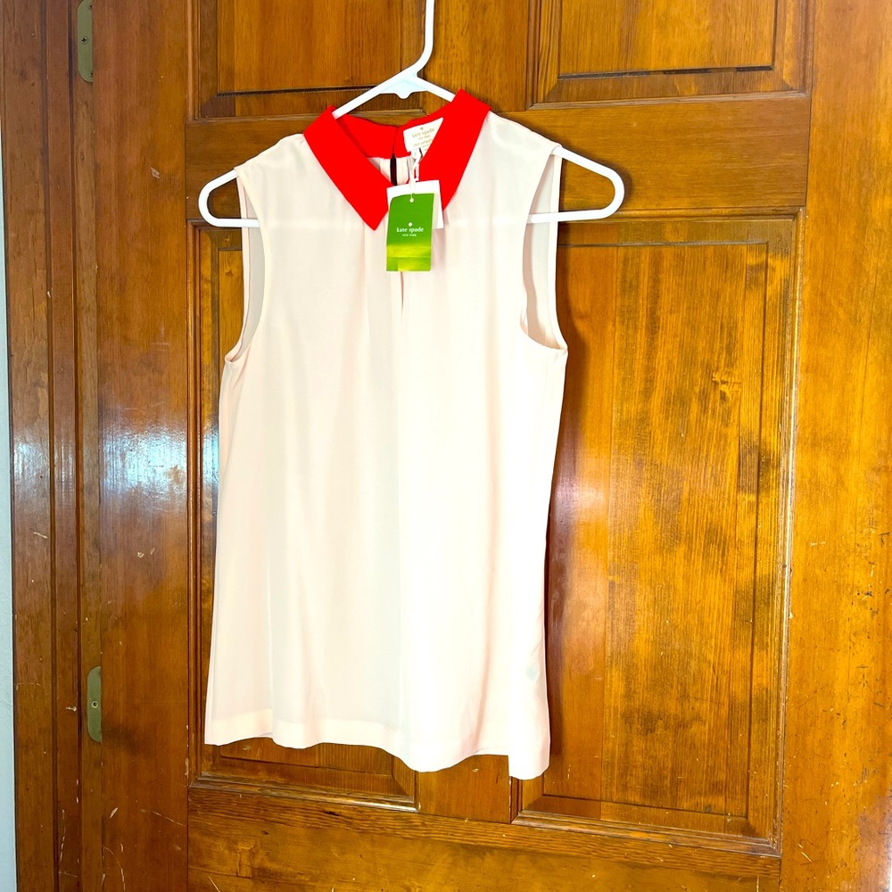NWT Kate Spade New York Sleeveless Top with Red Collar, Size 2